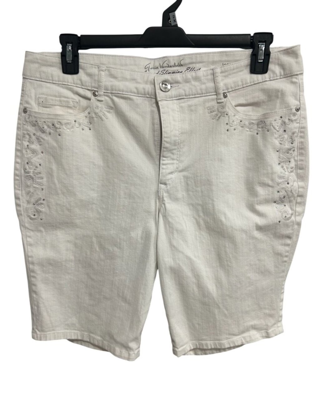 Gloria Vanderbilt White Embellished Denim Bermuda Shorts Size 16 Coquette Retro